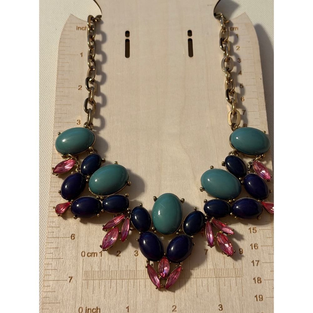 Boho Multi Color Resin Cabochon Bib Necklace Set Orange Green Blue Statement - Picture 6 of 6